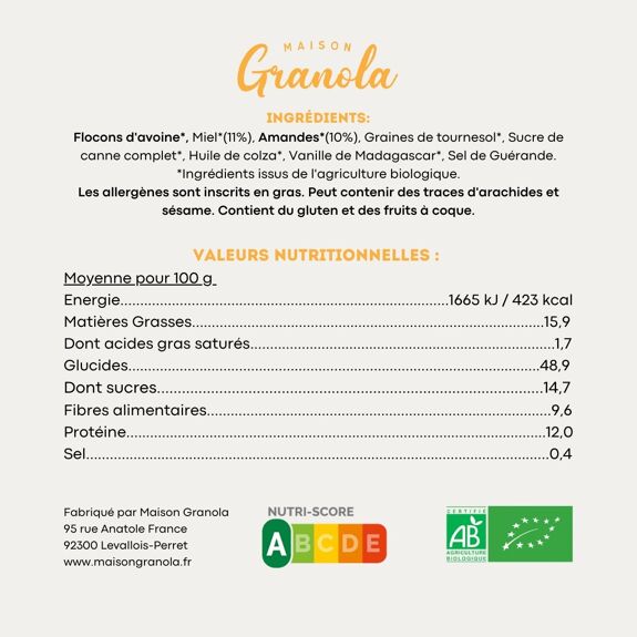 Granola Miel Amandes Vanille Muesli Croustillant