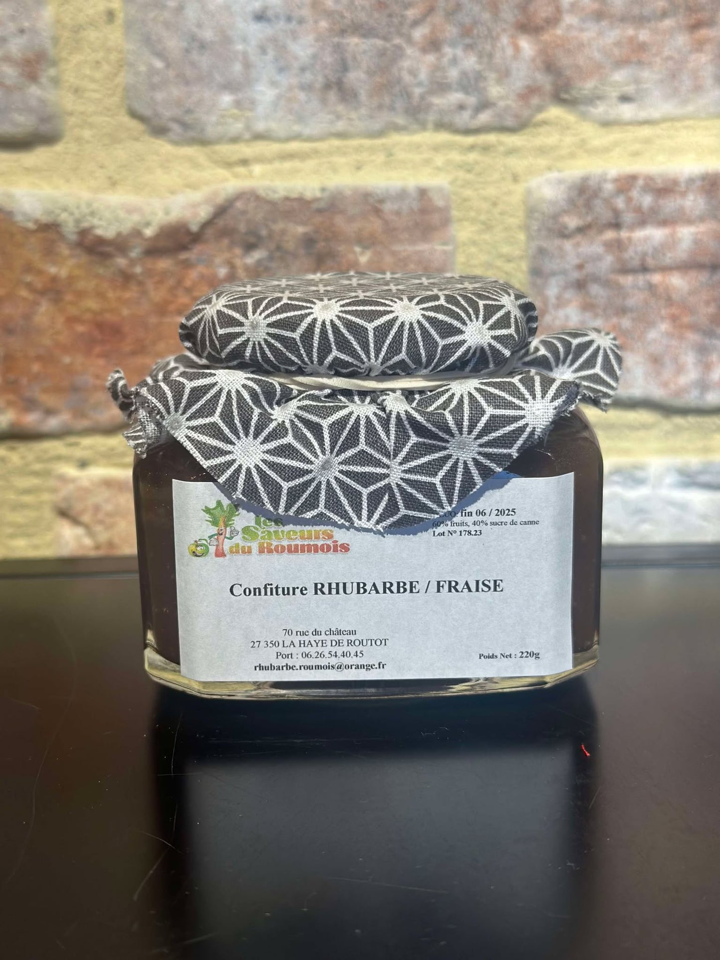 Confiture artisanale Rhubarbe, Fraise 220gr