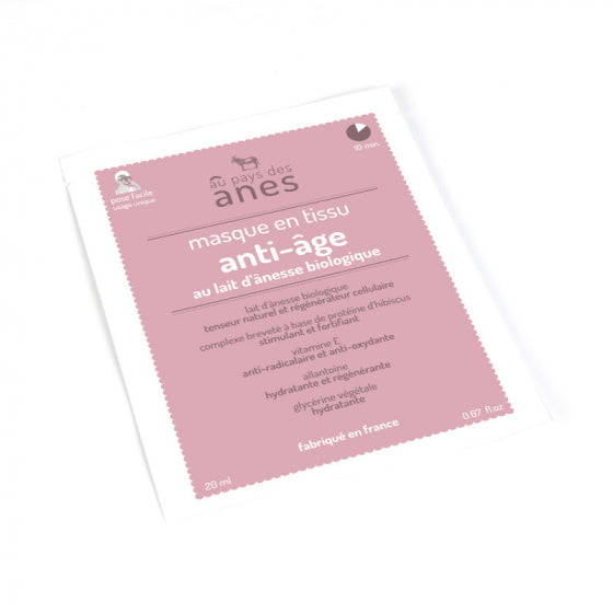 Masque Anti-âge en tissu au lait d'ânesse biologique 20 ml