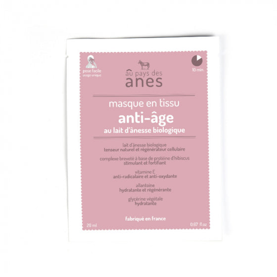 Masque Anti-âge en tissu au lait d'ânesse biologique 20 ml