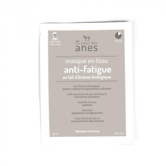 Masque Anti-fatigue en tissu au lait d'ânesse biologique 20 ml