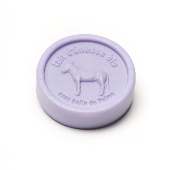 Savon rond sans huile de palme au lait d'ânesse biologique Lavande 100g
