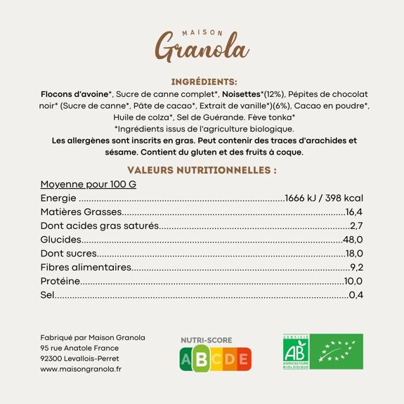 Granola Chocolat Noisettes Fève Tonka_Muesli croustillant