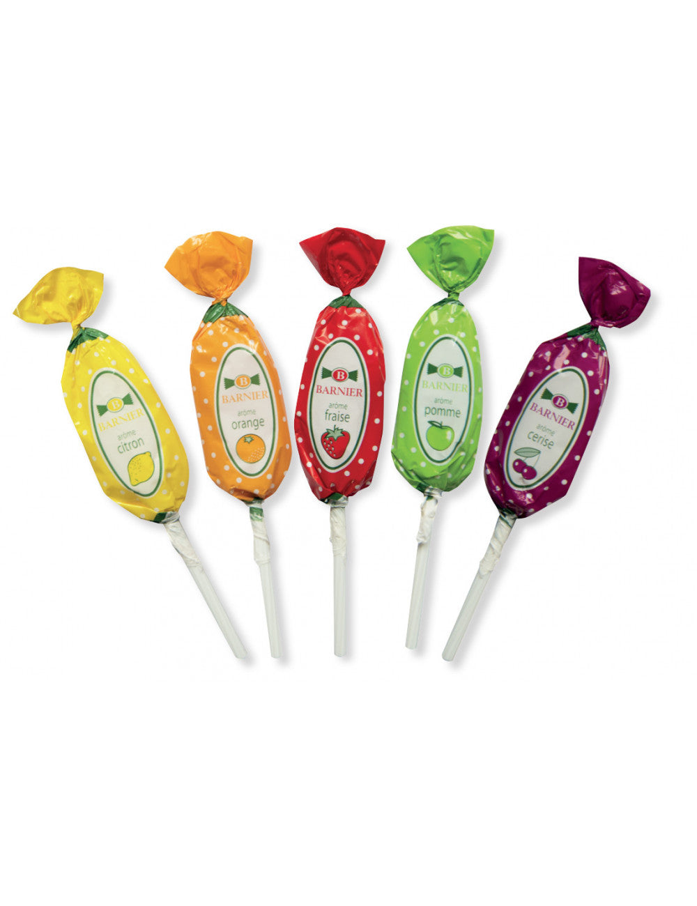 Assortiment 5 sucettes citron - orange - fraise - pomme - cerise