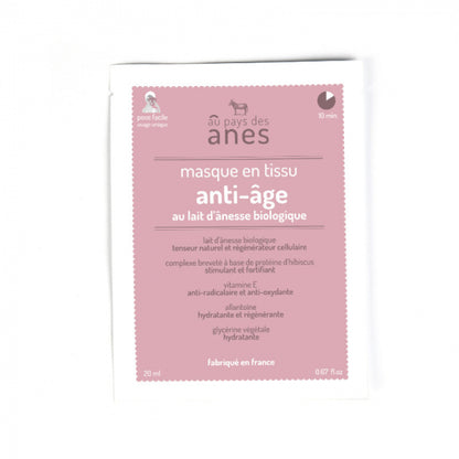 Masque Anti-âge en tissu au lait d'ânesse biologique 20 ml