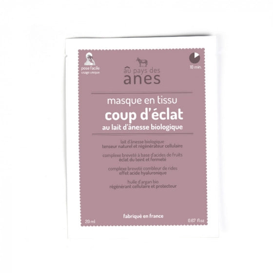 Masque Coup d'éclat en tissu au lait d'ânesse biologique 20 ml