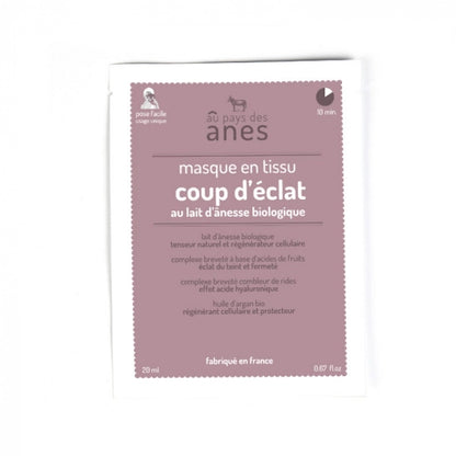 Masque Coup d'éclat en tissu au lait d'ânesse biologique 20 ml